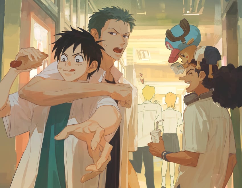 nami, monkey d. luffy, roronoa zoro, sanji, tony tony chopper, and 1 more (one piece) drawn by umulumul1020