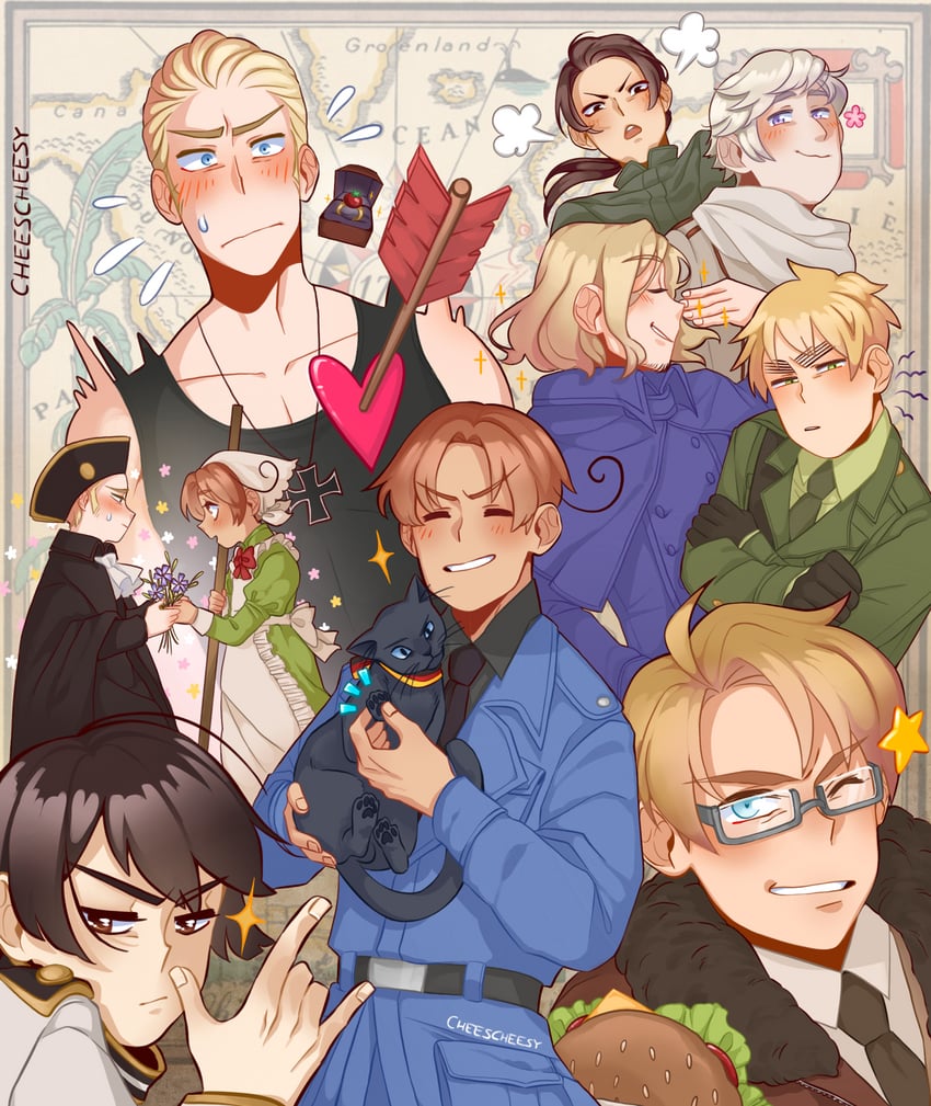 america, united kingdom, japan, russia, china, and 5 more (axis powers hetalia) drawn by cheescheesy