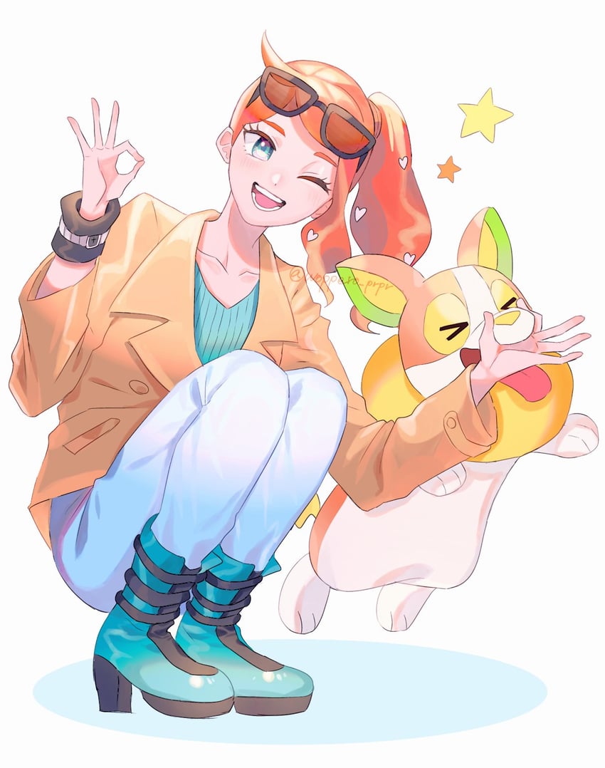 sonia and yamper (pokemon and 1 more) drawn by woppero_prpr
