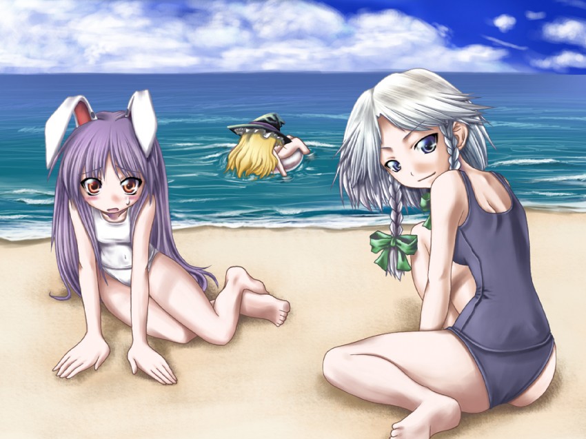 kirisame marisa, izayoi sakuya, and reisen udongein inaba (touhou) drawn by aozora_market