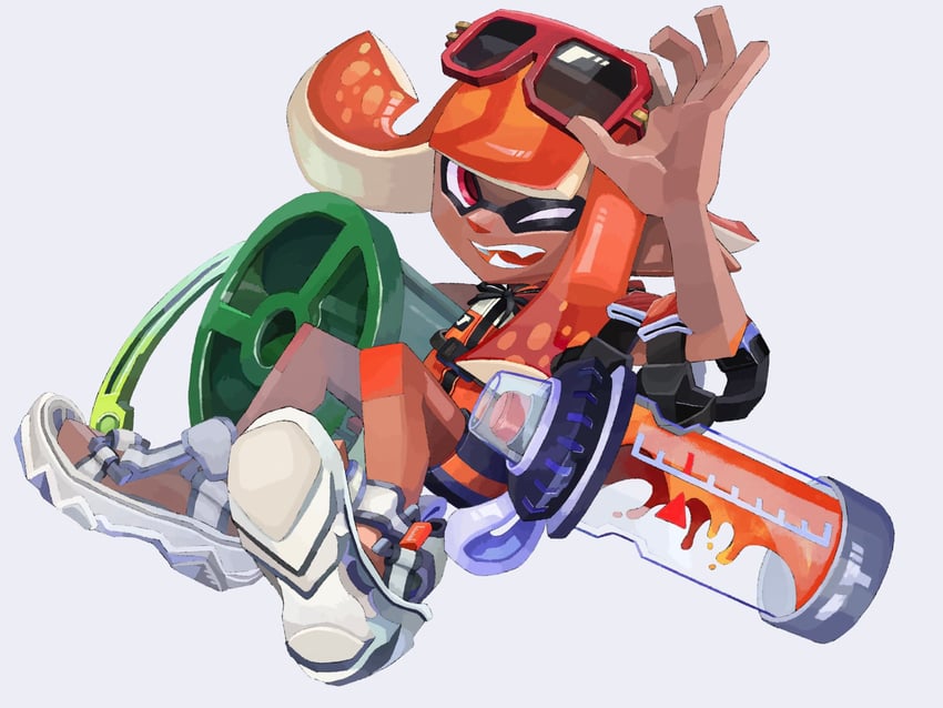 inkling player character and inkling girl (splatoon) drawn by hyper_chikuwabu