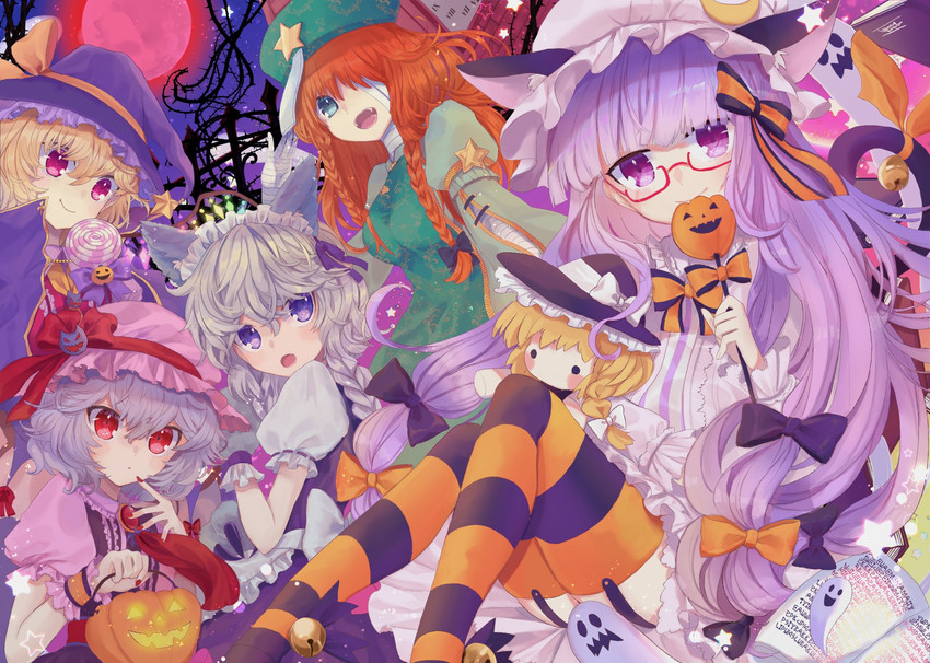 kirisame marisa, remilia scarlet, flandre scarlet, izayoi sakuya, patchouli knowledge, and 1 more (touhou and 1 more) drawn by tsukikusa