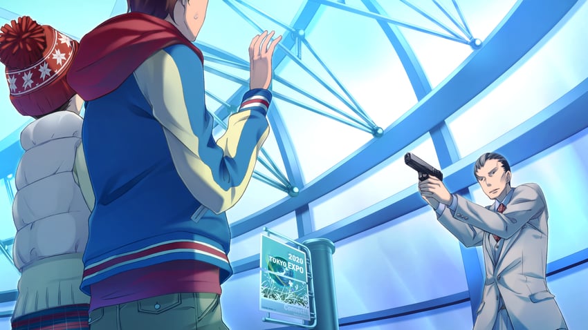 senomiya akiho, yashio kaito, and sawada toshiyuki (science adventure and 1 more) drawn by fukuda_tomonori
