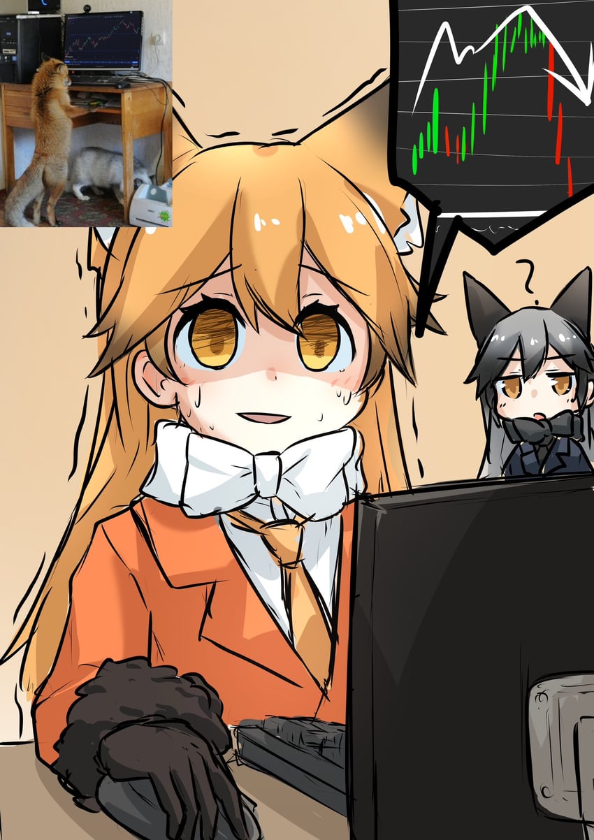 silver fox and ezo red fox (kemono friends) drawn by rexeig