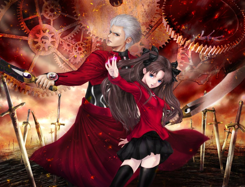 tohsaka rin and archer (fate and 1 more) drawn by mamoru_(mamoru_jinja)