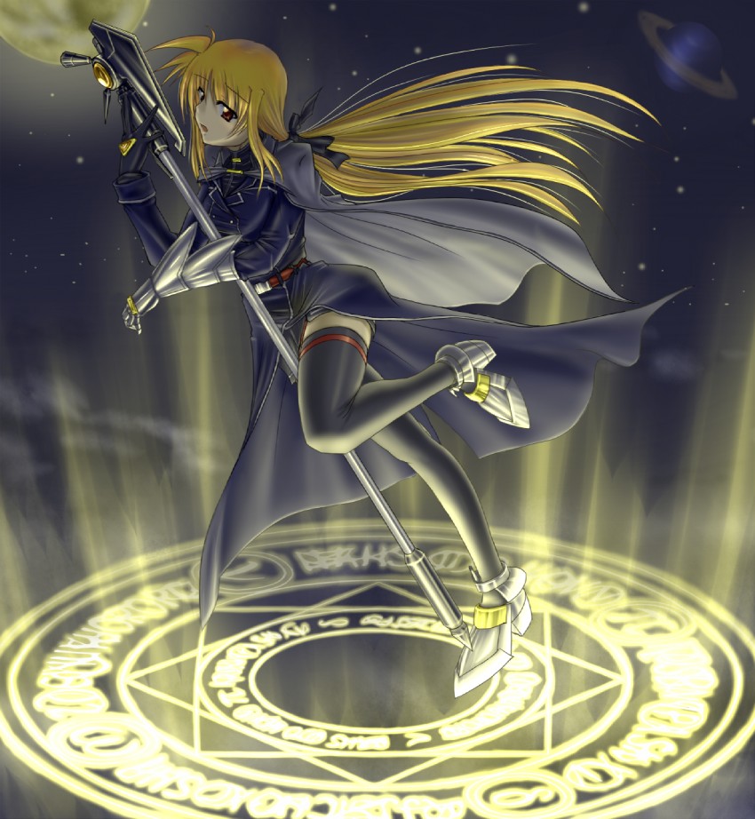 fate testarossa and bardiche (lyrical nanoha and 1 more) drawn by moonlight_(base)