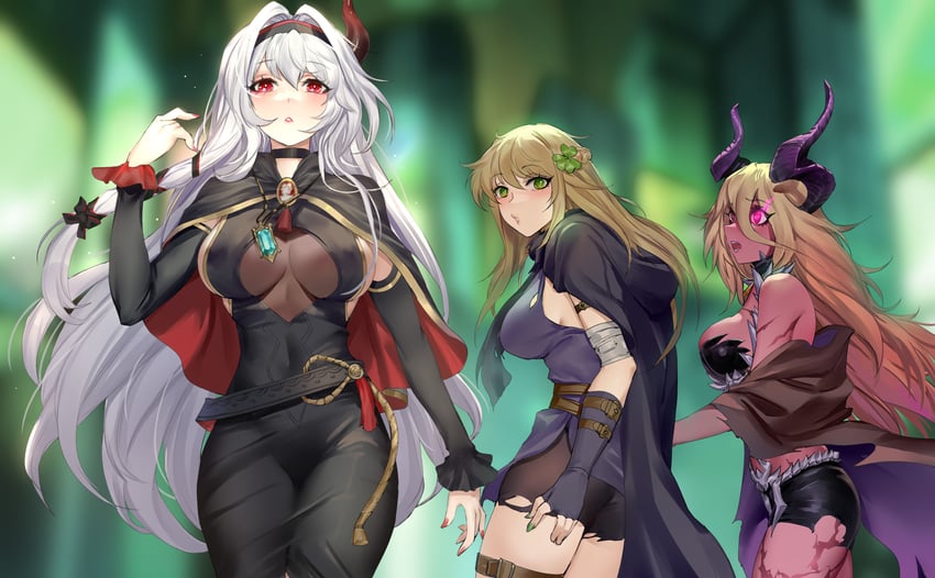 future knight, dark magician beth, and half vampire priscilla (guardian tales) drawn by bozaigao_x