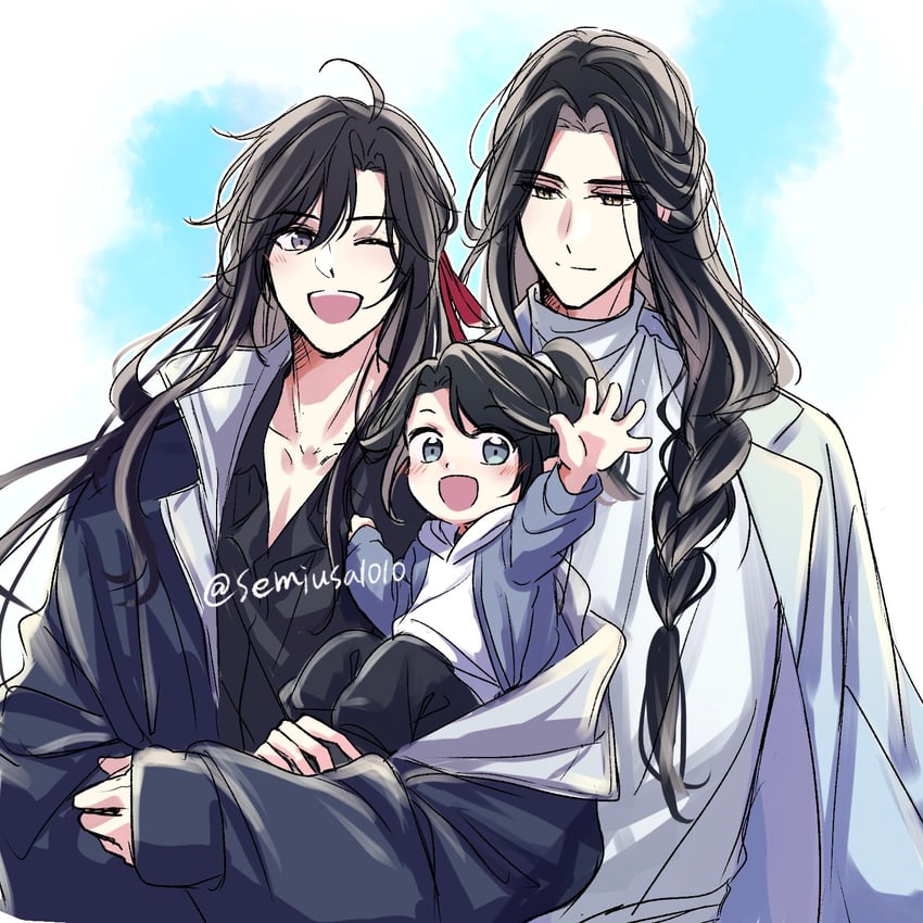 wei wuxian, lan wangji, and lan sizhui (modao zushi) drawn by semiusa1010