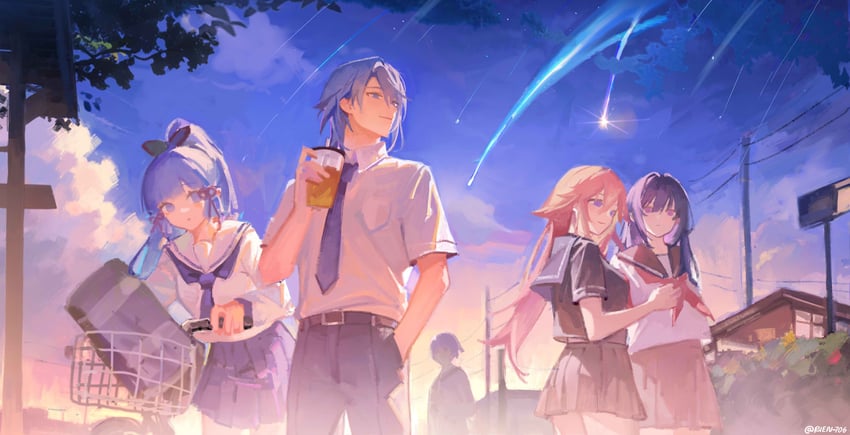 raiden shogun, yae miko, kamisato ayaka, and kamisato ayato (genshin impact) drawn by tadashi-kun