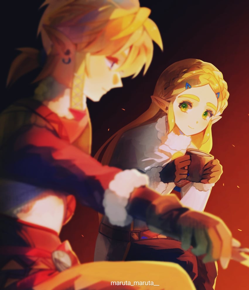 link and princess zelda (the legend of zelda and 1 more) drawn by maruta_maruta