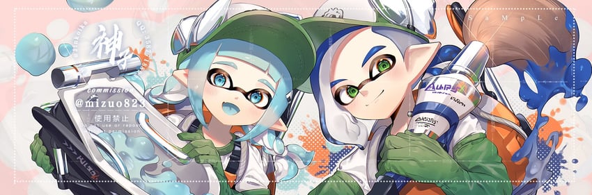 inkling player character, inkling girl, and inkling boy (splatoon) drawn by jinkoika