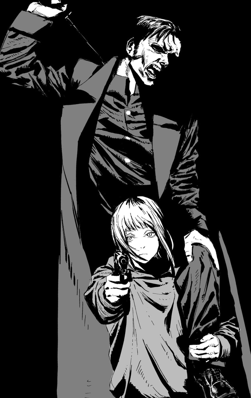 katana man and sawatari akane (chainsaw man) drawn by riki_(riki_unc)