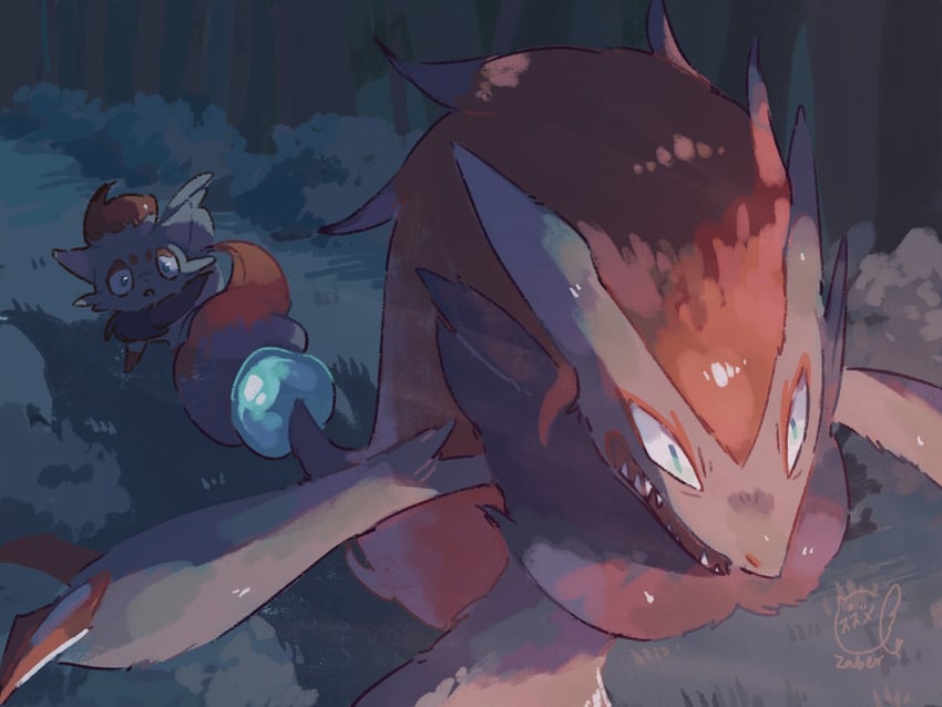zorua and zoroark (pokemon) drawn by zaber_(littlesuzume)