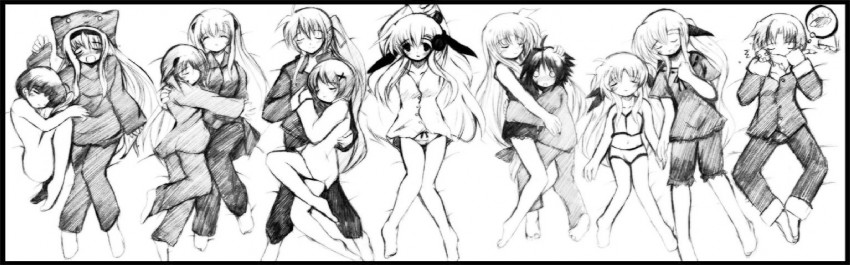 fate testarossa, yagami hayate, vivio, signum, yuuno scrya, and 4 more (lyrical nanoha and 3 more) drawn by kasuki_masato