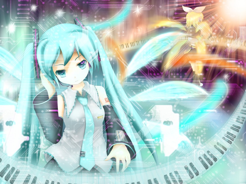 hatsune miku and kagamine rin (vocaloid) drawn by kou_(haijindeath)