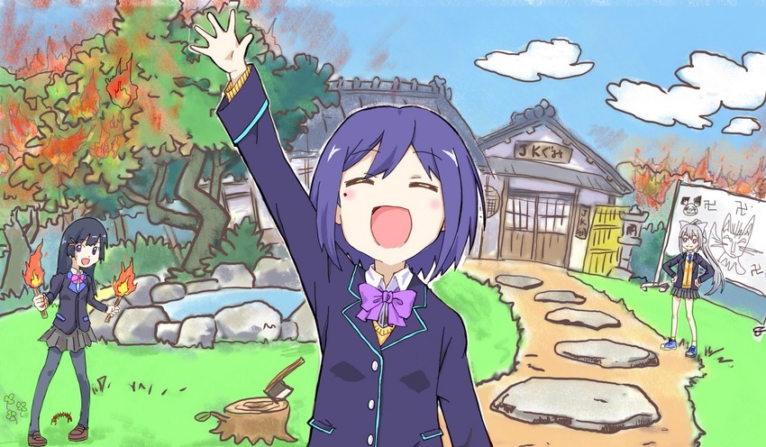 tsukino mito, higuchi kaede, and shizuka rin (nijisanji and 1 more) drawn by hachimitsu_(toon)