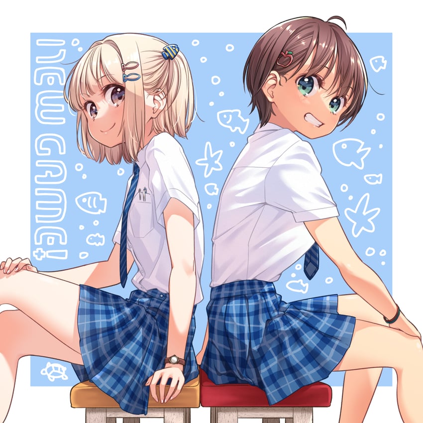 iijima yun and shinoda hajime (new game!) drawn by tokunou_shoutarou