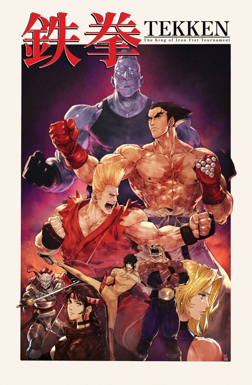 mishima kazuya, nina williams, king, marshall law, yoshimitsu, and 3 more (tekken) drawn by david_liu