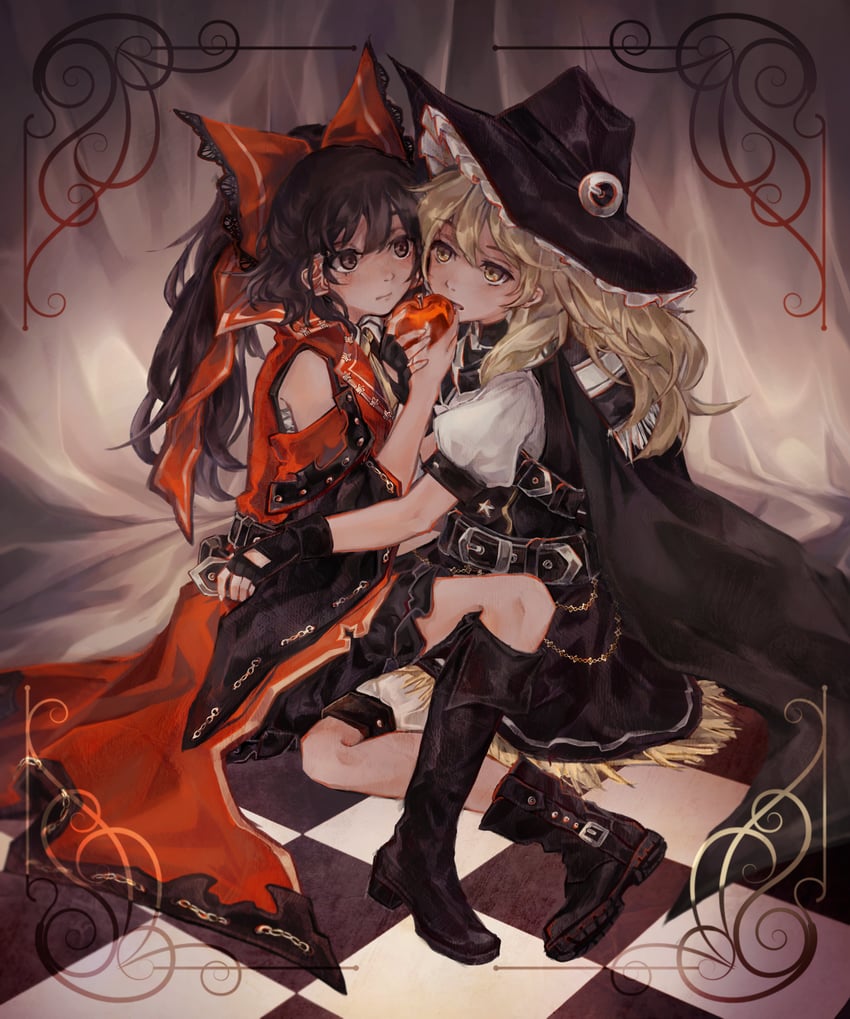 hakurei reimu and kirisame marisa (touhou and 1 more) drawn by hanaya_(fleur)