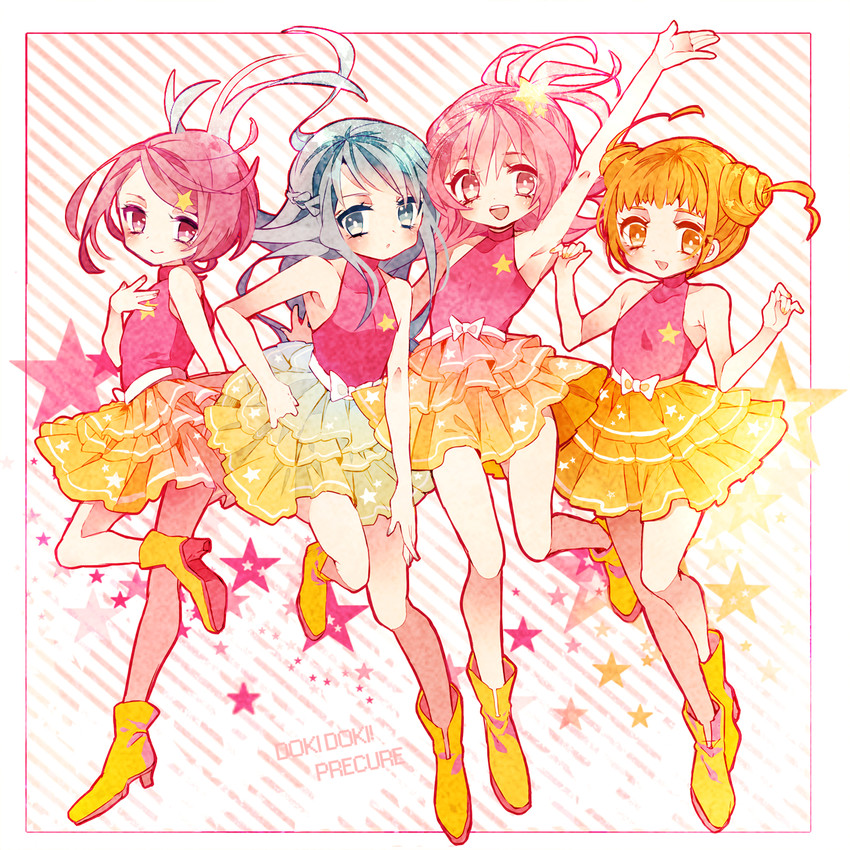 hishikawa rikka, aida mana, kenzaki makoto, and yotsuba alice (precure and 1 more) drawn by yuucho_(cololal)