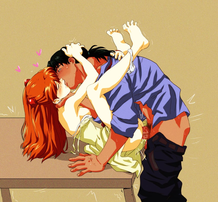 souryuu asuka langley and kaji ryouji (neon genesis evangelion) drawn by amondetauro