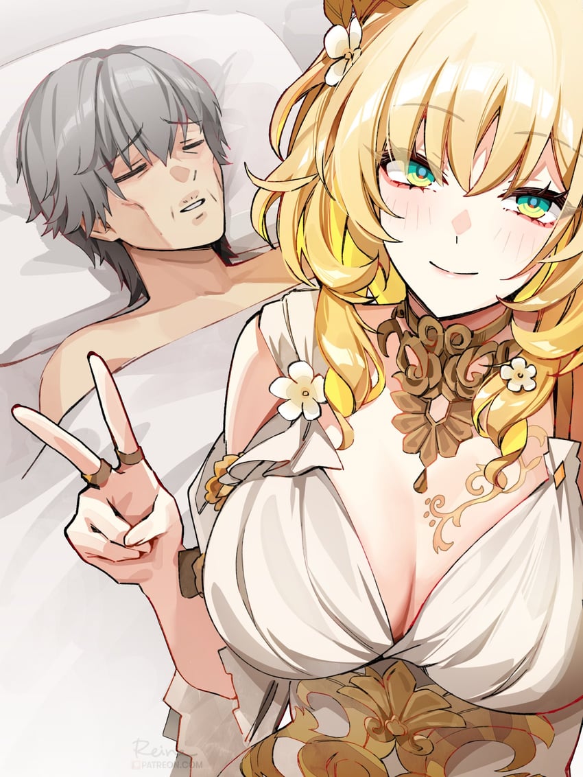 trailblazer, caelus, and aglaea (honkai and 1 more) drawn by foxyreine