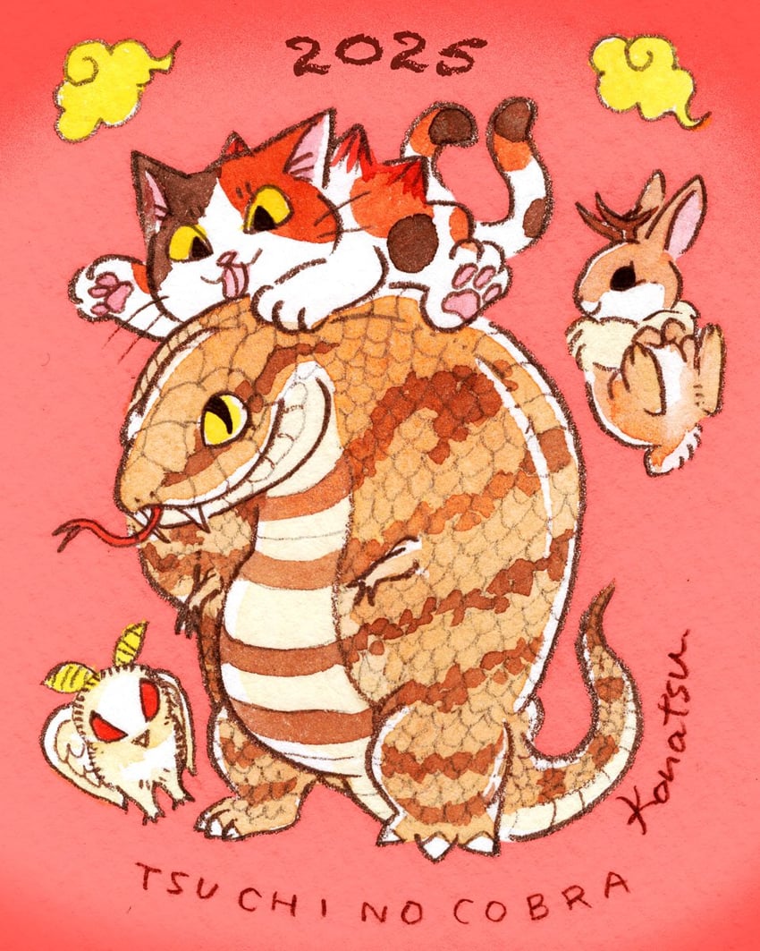 mothman, negora, and jackalone (bakeneko kaijuu negora) drawn by konatsu_tunacan