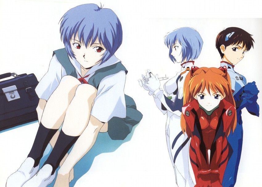 souryuu asuka langley, ayanami rei, and ikari shinji (neon genesis evangelion) drawn by hasegawa_shin'ya and suzuki_shunji