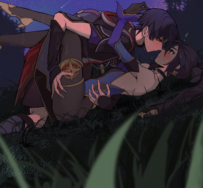 scaramouche and mona (genshin impact) drawn by artwolfaja