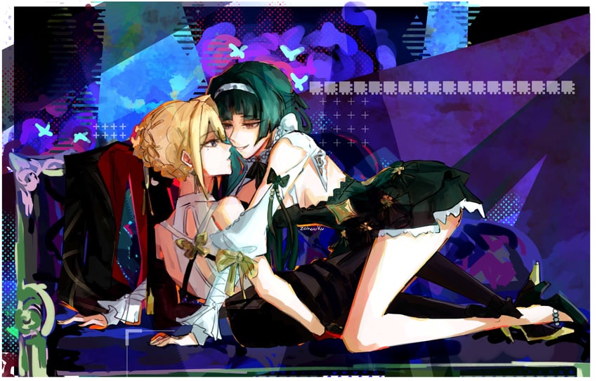 evelyn chevalier and astra yao (zenless zone zero) drawn by zahauku