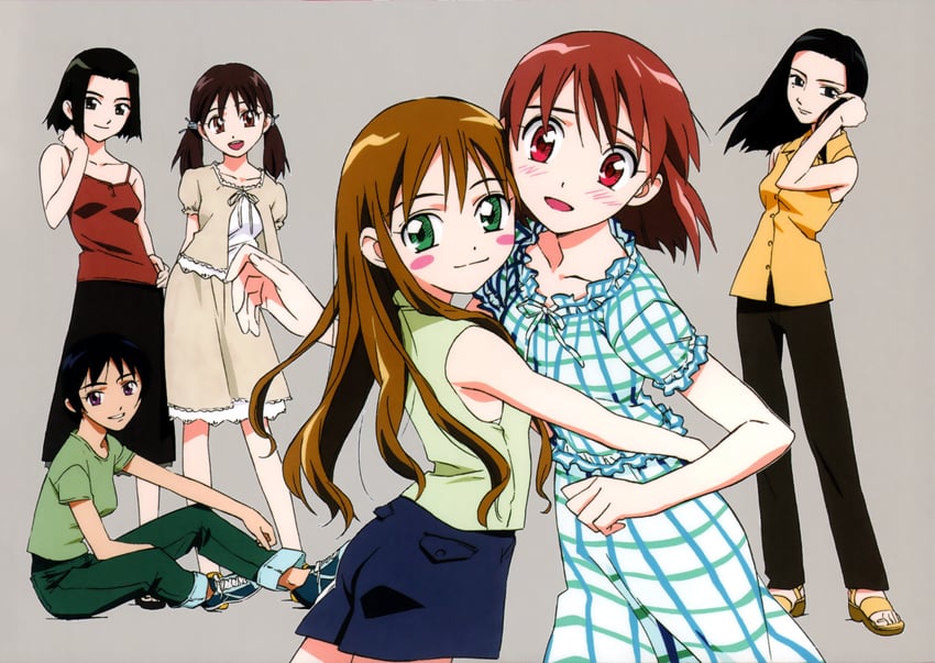 miyazawa yukino, shibahime tsubasa, izawa maho, sakura tsubaki, sena rika, and 1 more (kareshi kanojo no jijou) drawn by takamura_kazuhiro