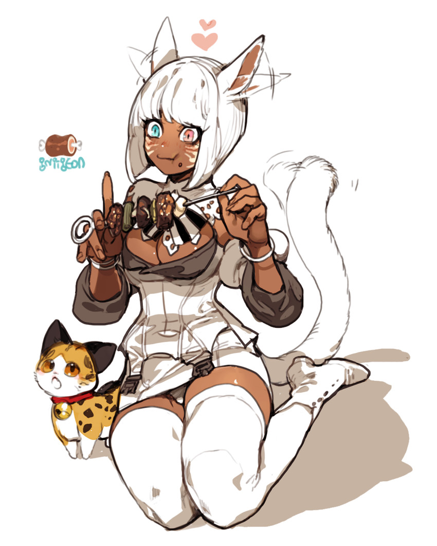 warrior of light and coeurl kitten (final fantasy and 1 more) drawn by pigeon666