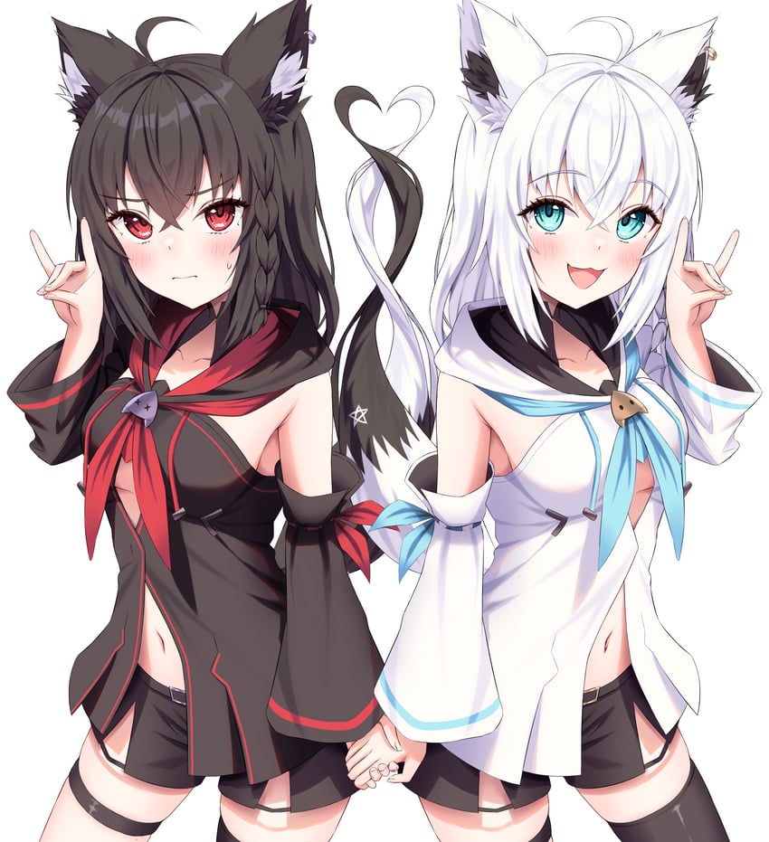 shirakami fubuki and kurokami fubuki (hololive) drawn by kumoru_(kumoru_145)