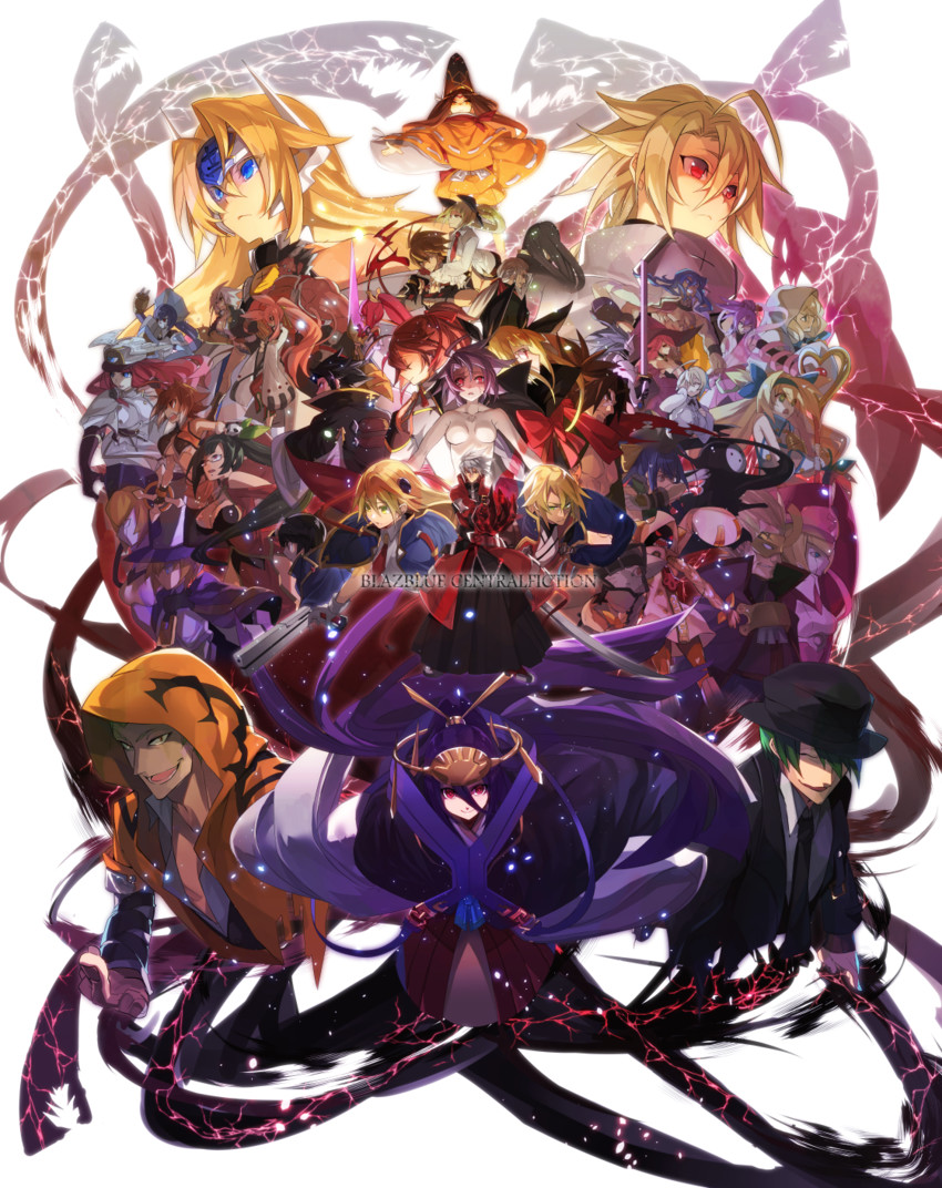 makoto nanaya, noel vermillion, ragna the bloodedge, nu-13, rachel alucard, and 37 more (blazblue and 2 more) drawn by hyakuhachi_(over3)