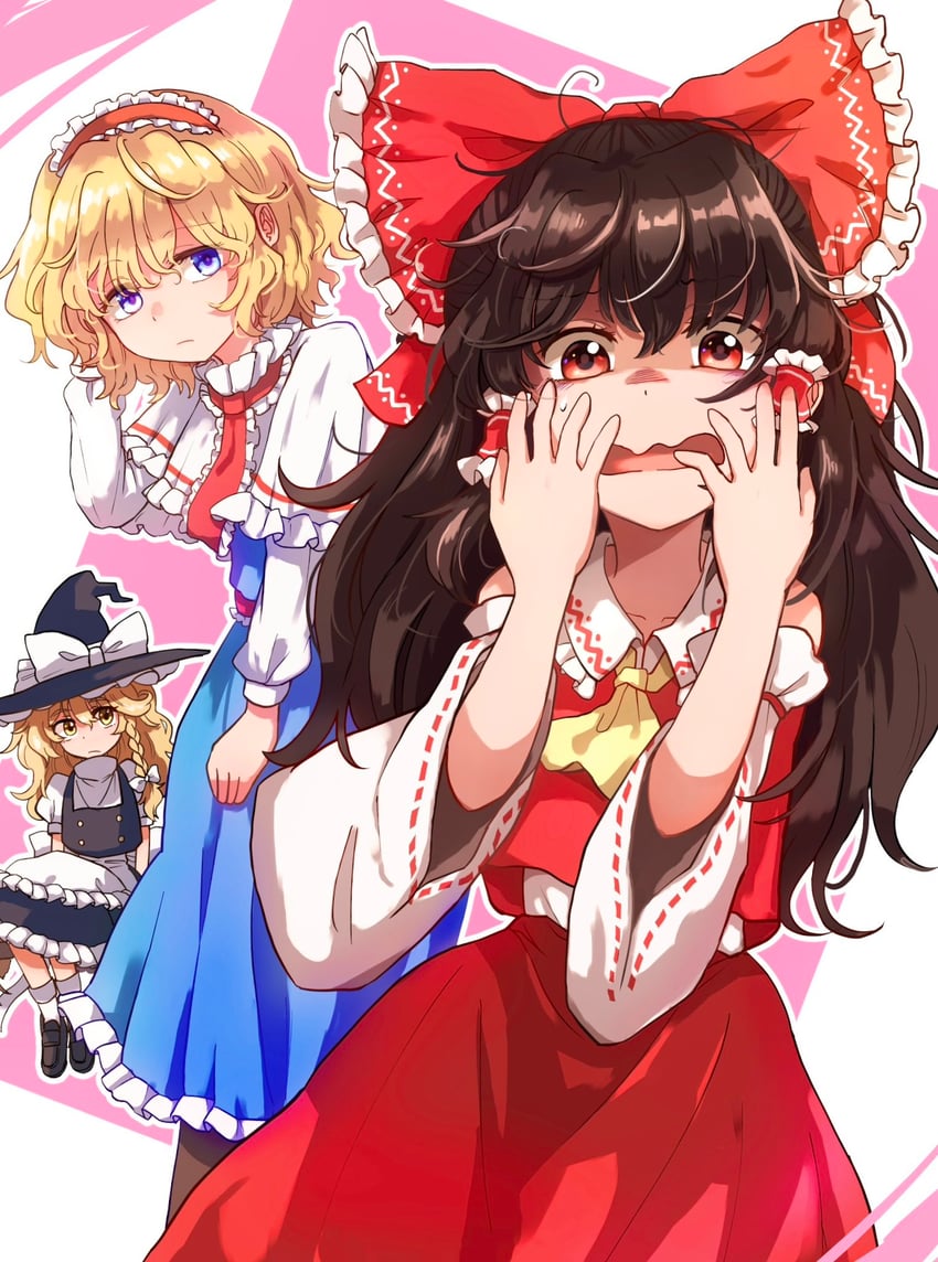 hakurei reimu, kirisame marisa, and alice margatroid (touhou) drawn by tigern