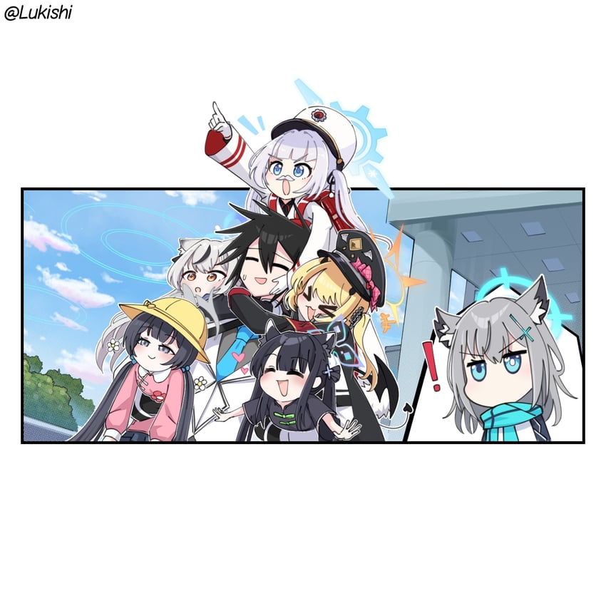 shiroko, kisaki, ibuki, kokona, shun, and 1 more (blue archive) drawn by lukishi