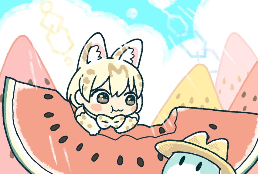 lucky beast and white serval (kemono friends and 1 more) drawn by kuro_shiro_(kuro96siro46)