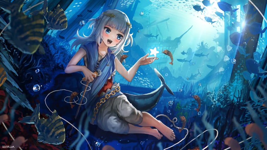 gawr gura (hololive and 1 more) drawn by advarcher