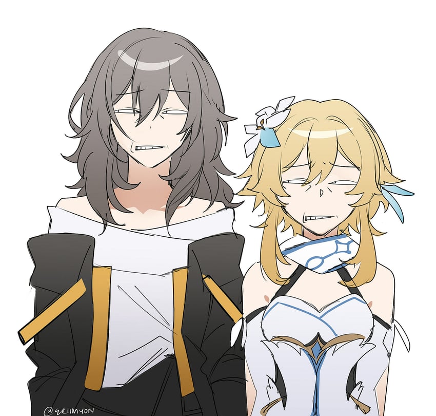 lumine, trailblazer, and stelle (genshin impact and 4 more) drawn by eriimyon