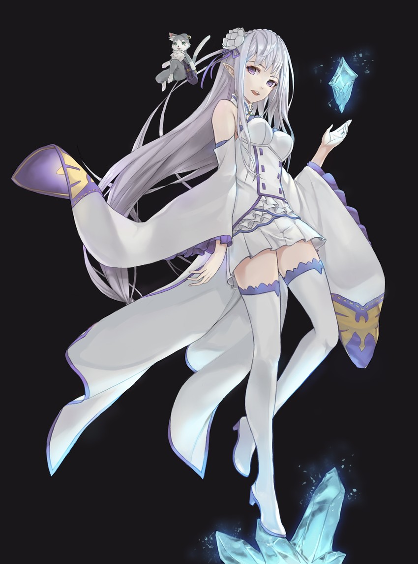 emilia and puck (re:zero kara hajimeru isekai seikatsu) drawn by ne.corn