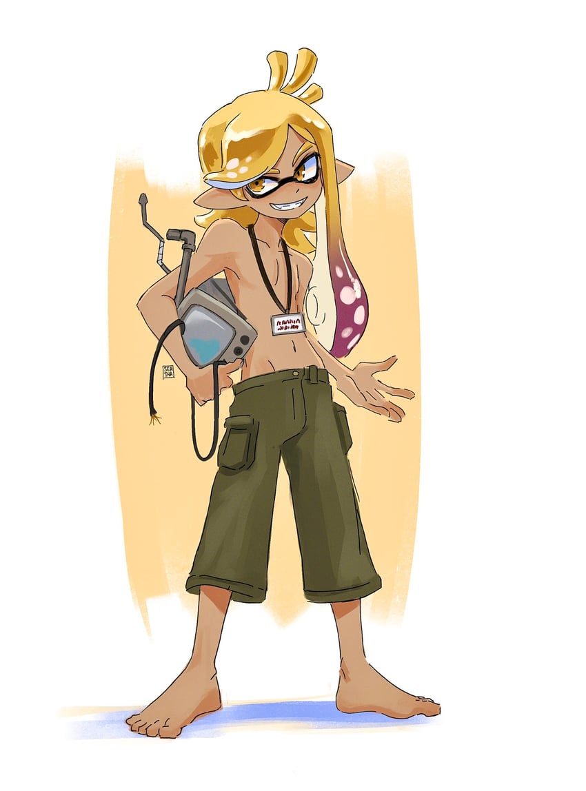inkling player character and inkling boy (splatoon) drawn by seatha