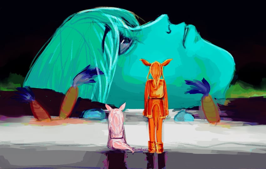 jovial merryment, cyan, and superstitional realism (neon genesis evangelion and 2 more) drawn by cireluce