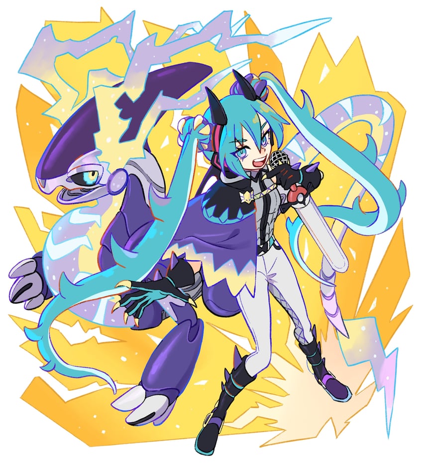 hatsune miku, miraidon, and dragon miku (pokemon and 2 more) drawn by oe_(yamifuti)