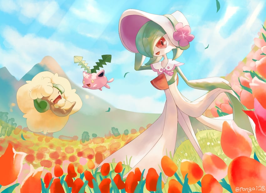 gardevoir, whimsicott, and hoppip (pokemon and 1 more) drawn by rongai28