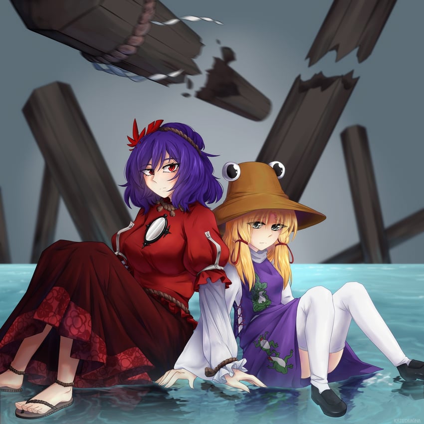 moriya suwako and yasaka kanako (touhou) drawn by kate_dragna