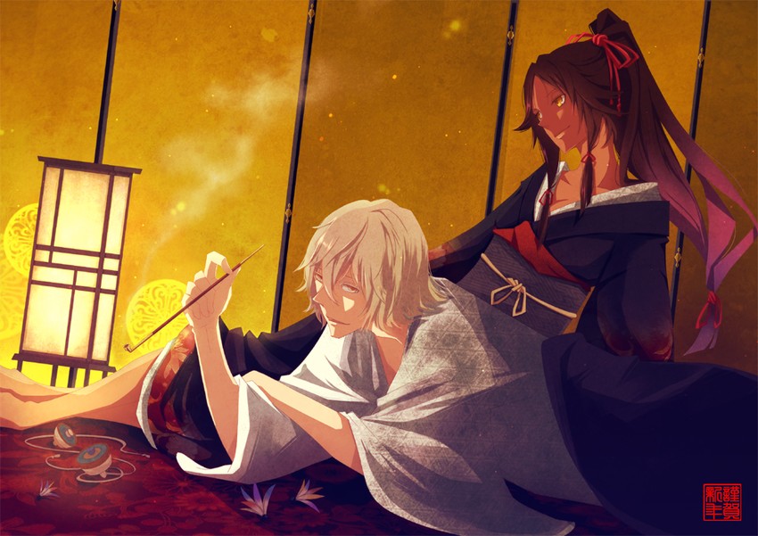 shihouin yoruichi and urahara kisuke (bleach and 1 more) drawn by suribachi_(miyabi)
