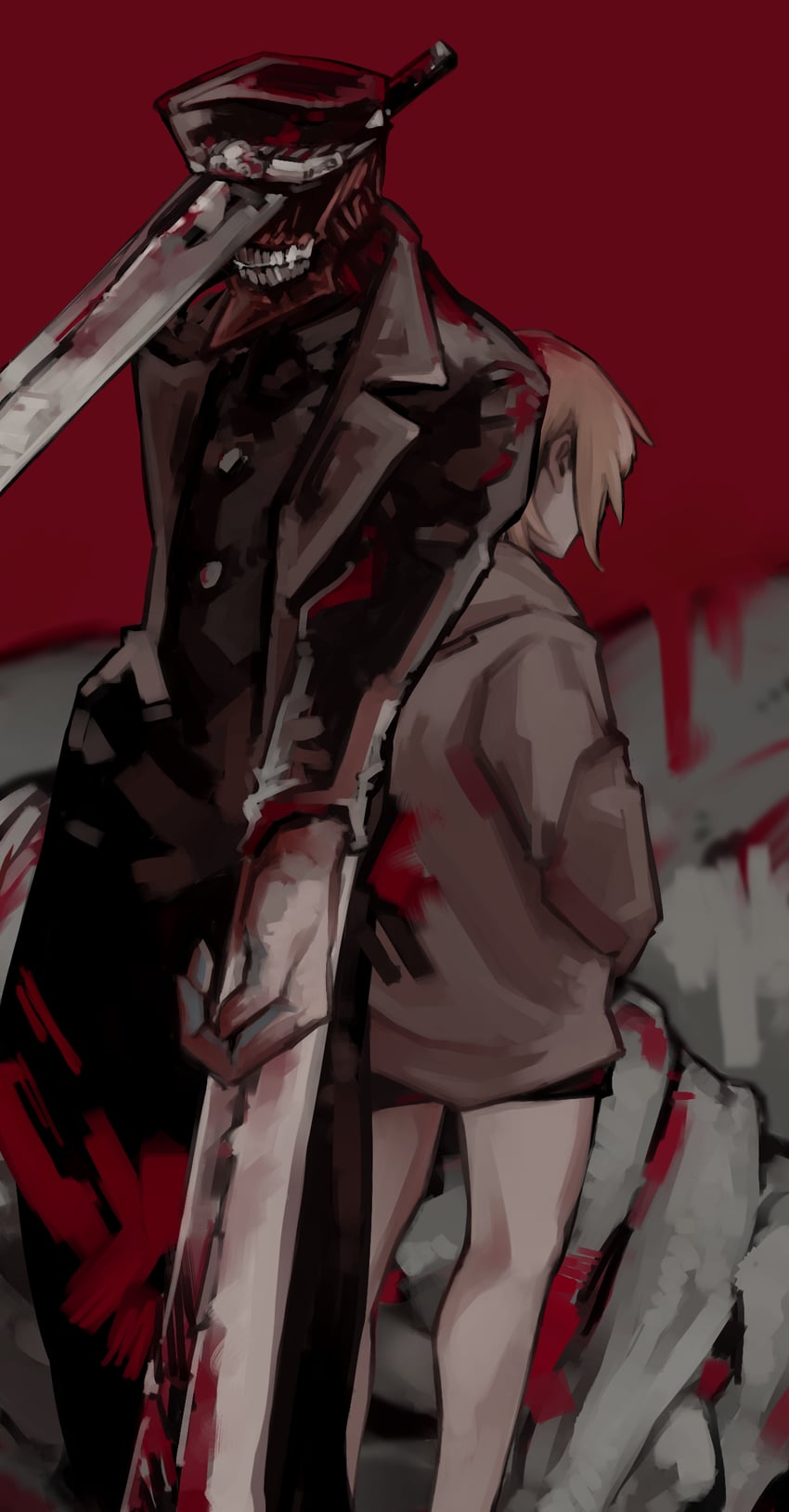 katana man, sawatari akane, and snake devil (chainsaw man) drawn by nakano_(2_mannaka)