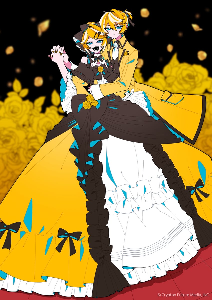 kagamine rin, kagamine len, riliane lucifen d'autriche, and allen avadonia (vocaloid and 4 more) drawn by iroha_(hourai_24)