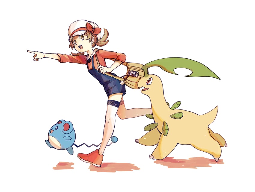 lyra, marill, and bayleef (pokemon and 1 more) drawn by morisawa_tsuneka