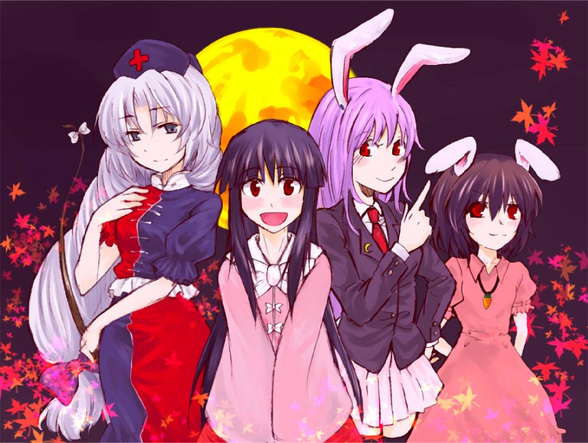 reisen udongein inaba, houraisan kaguya, inaba tewi, and yagokoro eirin (touhou) drawn by makoto_jon